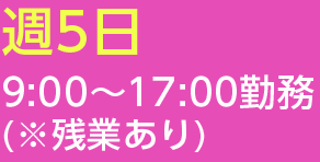 週5日9:00～17:00勤務(※残業あり)